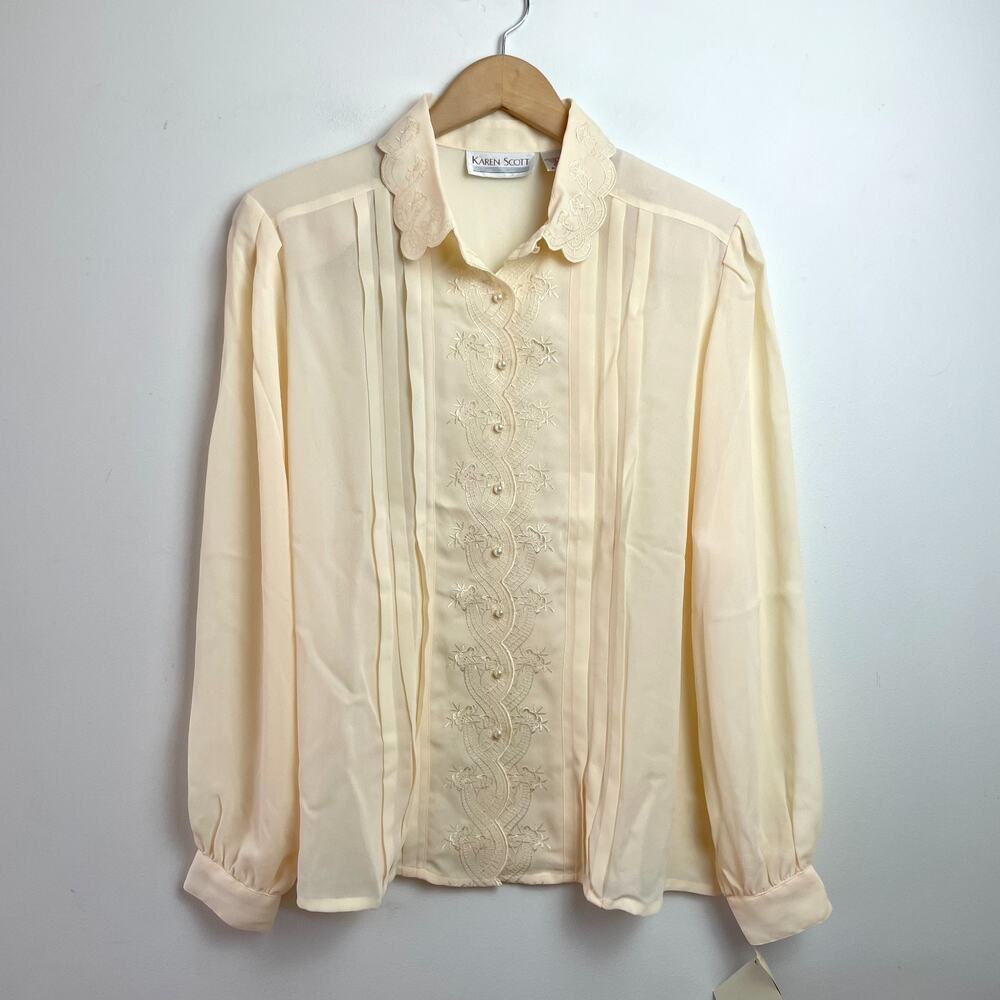 Vintage Eyelet Lace‎ Butter Yellow Blouse Sz 14 XL Feminine Twee Teacher NWT